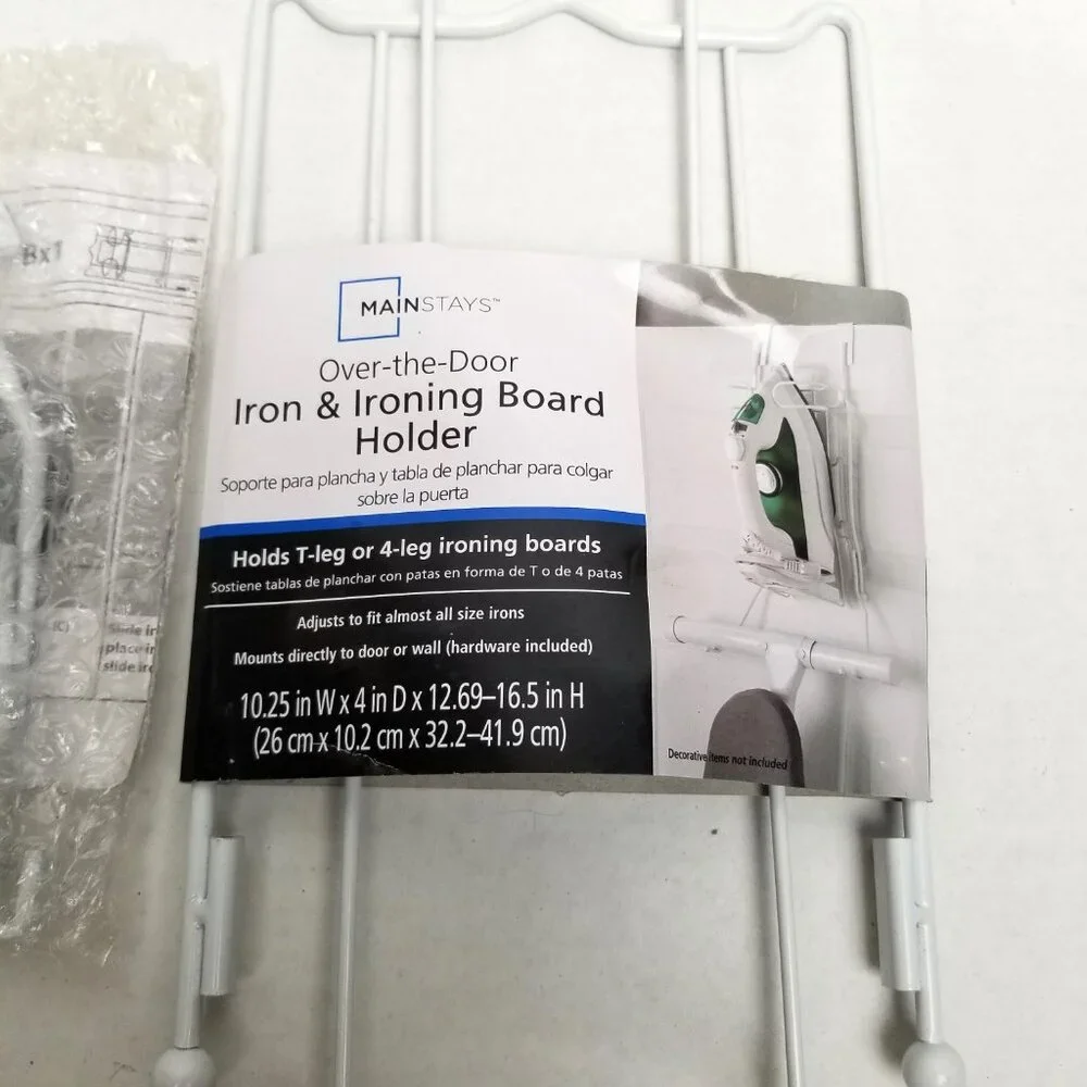 Mainstays Over Door Iron Ironing Board Holder White Steel Adjustable Storage NEW